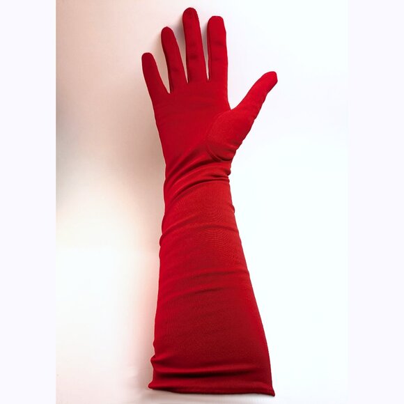 Vintage 50s Elbow Length Red Gloves 7 Long Ruched Shirred Formal Prom Evening - Picture 4 of 7